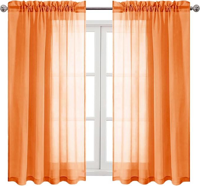 DWCN Sheer Curtains 45 inches Long 2 Panels Set, Rod Pocket Orange Voile Sheer Drapes Airy & Lightweight Elegant Home Decoration Window Coverings for Loft, 2pcs, W52 x L45