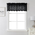 Lecloud Leia Black Sheer Valances for Windows 16 Inch Length 2 Pcs, Jacquard Leaf Textured Short Kitchen Curtains Over Sink, Dual Rod Pocket Cafe Curtains for Bathroom, Each Panel 28" W x 16" L