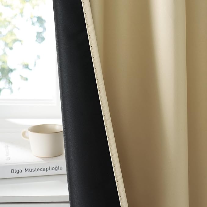 RYB HOME 100% Blackout Short Curtains for Small Window, Thermal Insulated Total Room Darkening Noise Reducing Curtains for Kitchen Bathroom Basement, 42 inches Wide by 36 inches Long, Biscotti Beige