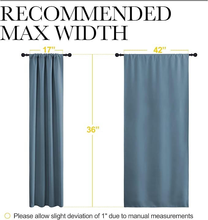 NICETOWN RV Blackout Curtains for Camper Windows, Smoky Blue, 42" x 36", Set of 2, Kitchen Curtains, Short Blackout Drapes, Thermal Insulated Rod Pocket Window Treatment Draperies for Nursery