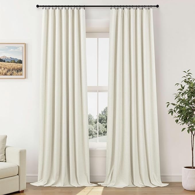 Cream Linen Blackout Curtains by Size 70 Inches Wide x 63 Inch Length Extra Wide Black Out Curtains for 72 Inches Width Bedroom Living Room Darkening Light Blocking Thermal Ivory Off White Drape 70x63