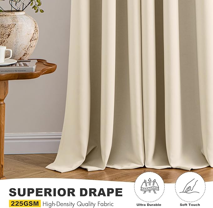 MIULEE Cream Beige Blackout Curtains for Bedroom Living Room 63 Inches Long 2 Panels, Thermal Insulated Room Darkening Drapes Solid Grommet Noise Reduction Light Blocking Window Treatments 50x63 Inch