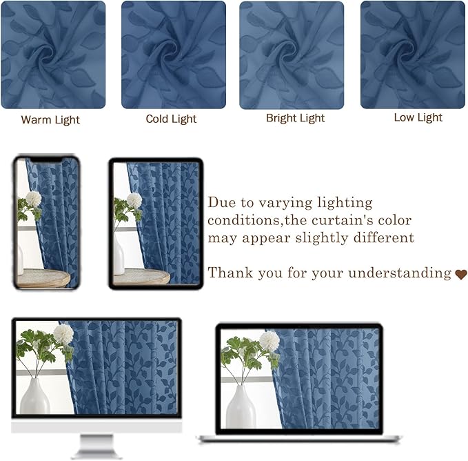 Chyhomenyc Dusty Blue Sheer Curtains 54 Inch Length for Living Room 2 Panels Set, Light Filtering Tufted Textured Soft Airy Rod Pocket Leaf Window Treatment Drapes for Bedroom, 42" Wx54 L, 2PCS
