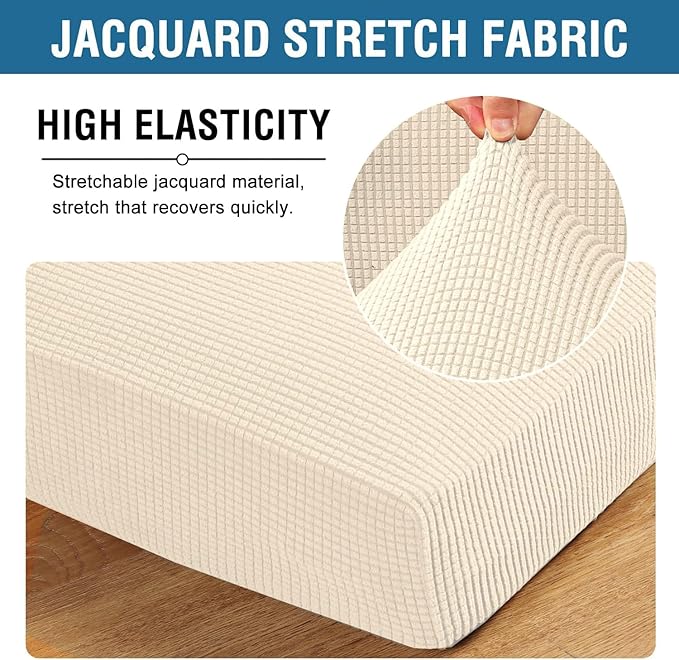 H.VERSAILTEX Super Stretch Individual Seat Cushion Covers Sofa Covers Couch Cushion Covers Slipcover Sets Thick Jacquard Textured Twill Fabric (1 Piece Sofa Cushion Cover, Cream)