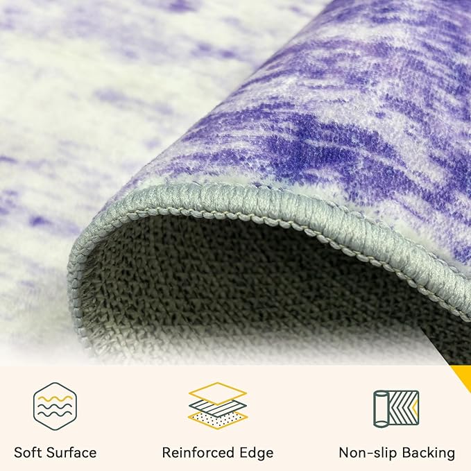 Washable Area Rugs 2'x3' Non-Slip Modern Abstract Soft for Living Room Entryway Bedroom Nursery, Print Pattern, Purple Gray Pink White