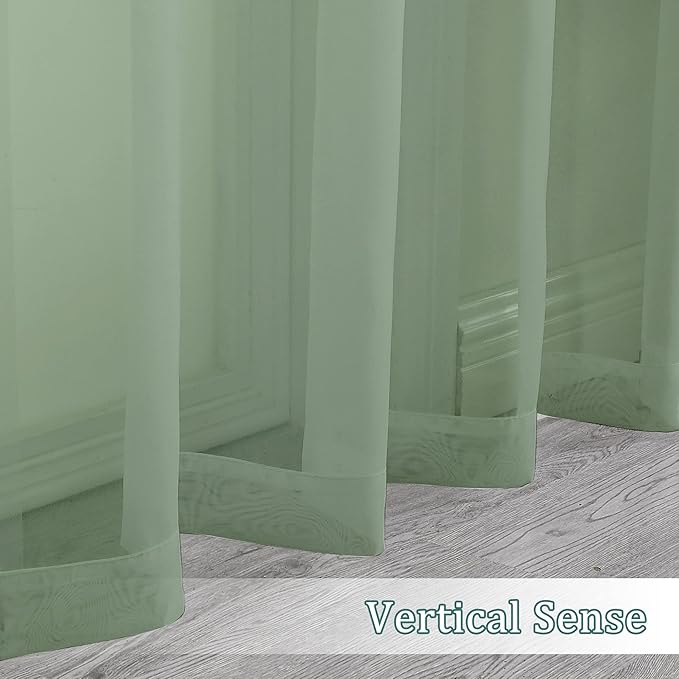 Chyhomenyc Sage Green Sheer Curtains 108 Inches Long - Light Filtering Voile Extra Long Panel Drapes for Floor to Ceiling Window, Elegant Soft Living Room Curtains, Each 42Wx108L Inch, 9FT, 2 Panels