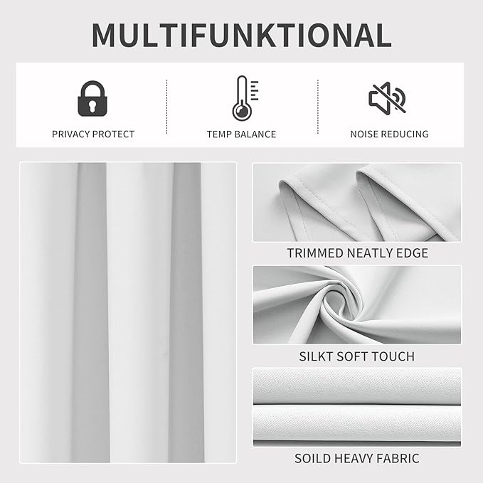 Joydeco Blackout Curtains 95 Inch Length 2 Panels Set, Thermal Insulated Curtains& Drapes 2 Burg, Room Darkening Grommet Drapes for Living Room Bedroom Window (Greyish White, W52 x L95 Inch)
