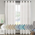 H.VERSAILTEX White Linen Curtains 96 inches Long Natural Linen Blended Semi-Sheer Curtains with Nickel Grommet for Living Room, Privacy Assured (52 by 96 Inch, Set of 2, White)