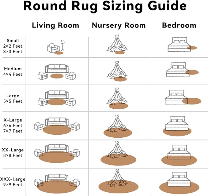 OLANLY Khaki Round Rugs for Bedroom - Machine Washable, 6 ft Circle Area Rugs for Living Room, Soft and Fluffy Shaggy Carpet for Teen Girl and Boys, Nursery Rooms, Dorms, Home Decor Aesthetic