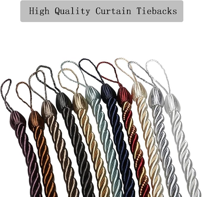 BEL AVENIR Curtain Rope Tiebacks, Drapery Rope Holdbacks with 4 Metal Screw Hooks (Navy, 4pack)
