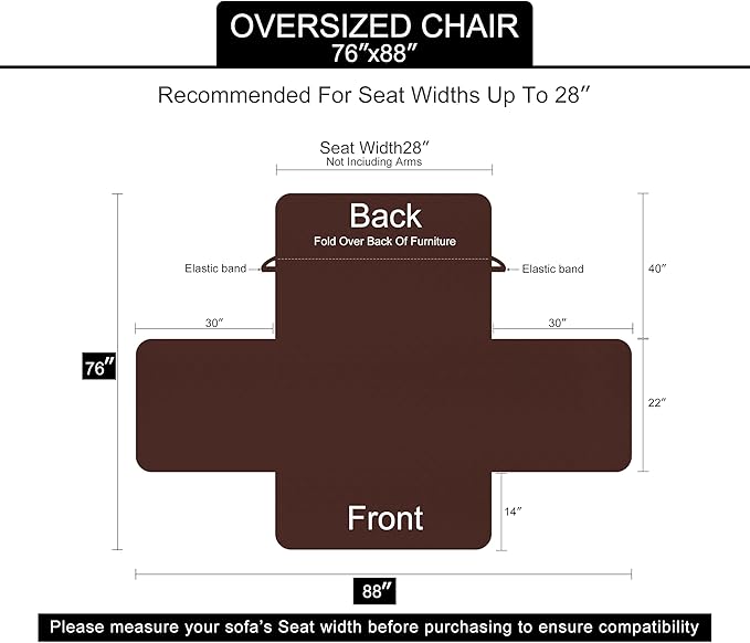 U-NICE HOME Reversible Oversized Chair Covers Quilted Water Repellent Pet Protectors with Elastic Straps(28''Armchair, Chocolate/Chocolate)