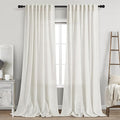 Nanspring Beige White Linen Curtains 102 Inches Long Rod Pocket Back Tab Drapes 2 Panels Set for Living Room Light Filtering Semi Sheer Beige White Curtain 102 Length for Patio Door Bedroom 52x102