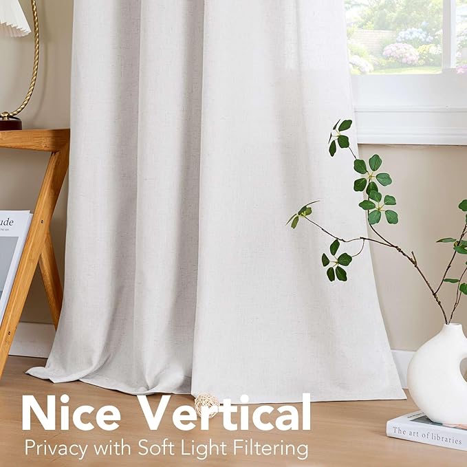 H.VERSAILTEX Natural Effect Extra Long Semi Sheer Curtains Made of Linen Mixed Rich Material, Nickel Grommet Window Panel Drapes (Set of 2, 52 by 108 Inch, Heathered White)