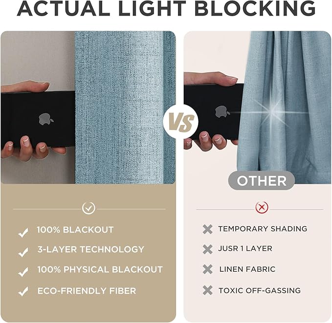 Joydeco Blackout Curtains for Bedroom - 100% Light Blocking 2 Panels Sky Blue Drapes 66" W x 84" L, Thermal Insulated Room Darkening Curtains, Linen Textured for Living Room, Rod Pocket & Back Tabs