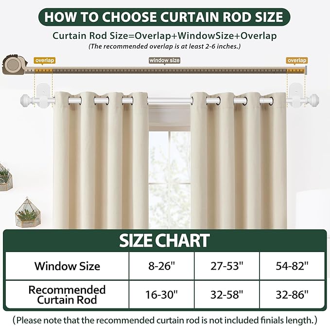 KAMANINA Curtain Rods No Drilling for Windows 16 to 30 Inches, 5/8 Inch Small Curtain Rod 2 Pack for Door Screwless with Adhesive Brackets without Drilling, White
