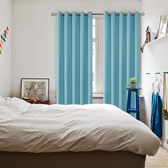 BGment Blackout Curtains - Grommet Thermal Insulated Room Darkening Bedroom and Living Room Curtains, Set of 2 Panels (70 x 84 Inch, Aqua)