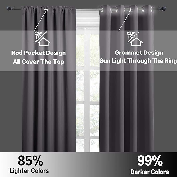 RYB HOME Large Blackout Curtains for Bedroom 84 inches Long 2 Panels Set, Privacy Thermal Insultaed Sunlignt Heat Blocking Drapes for Sliding Patio Door, Width 70 by Length 84, Grey