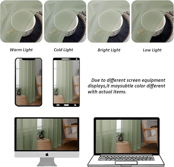 Chyhomenyc Sage Green Sheer Curtains 90 Inches Long 2 Panels, Light Filtering Green Curtains for Living Room, Soft Gentle Voile Rod Pocket Bedroom Window Drapes, 59Wx90L Inch, 2PCS