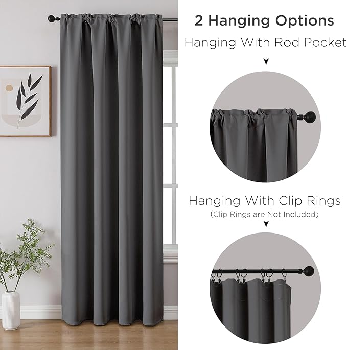 CUCRAF Light Grey Blackout Curtains 45 inch Length 2 Panels Set, Rod Pocket Room Darkening Drapes for Bedroom Living Room, Insulated Thermal Light Blocking Window Curtain (W52 x L45 Inch)