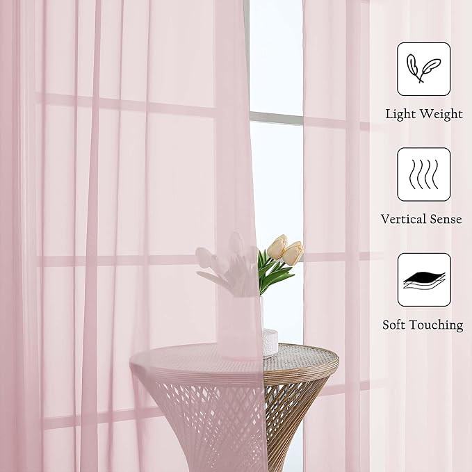 Lecloud Blush Pink Sheer Curtains 84 Inches Long 2 Pcs, Rod Pockets Breathable Rustic Living Room Curtains for Bedroom Dining Room, Home Decor Light Filtering Drapes, Each Panel 59" W x 84" L