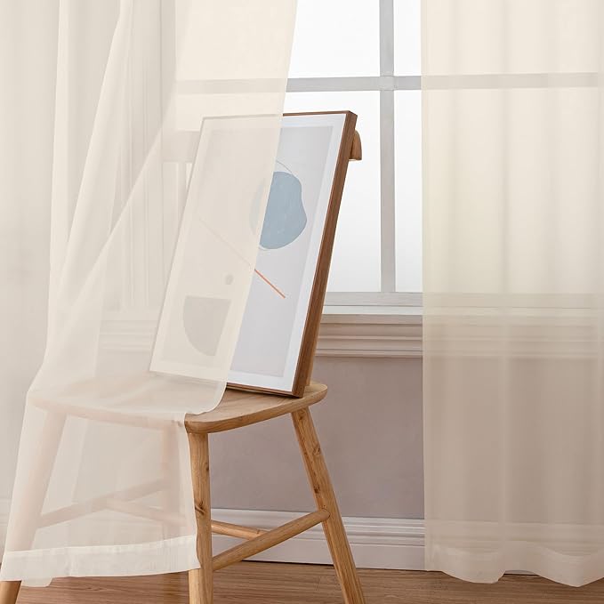 Simplebrand Rod Pocket Top Solid Voile Sheer Curtains for Bedroom, 54 Inch Length Drapes Set of 2, Lightweight and Light Filtering Elegant Curtains Panels Window Treatment, 42W×54L, Cream