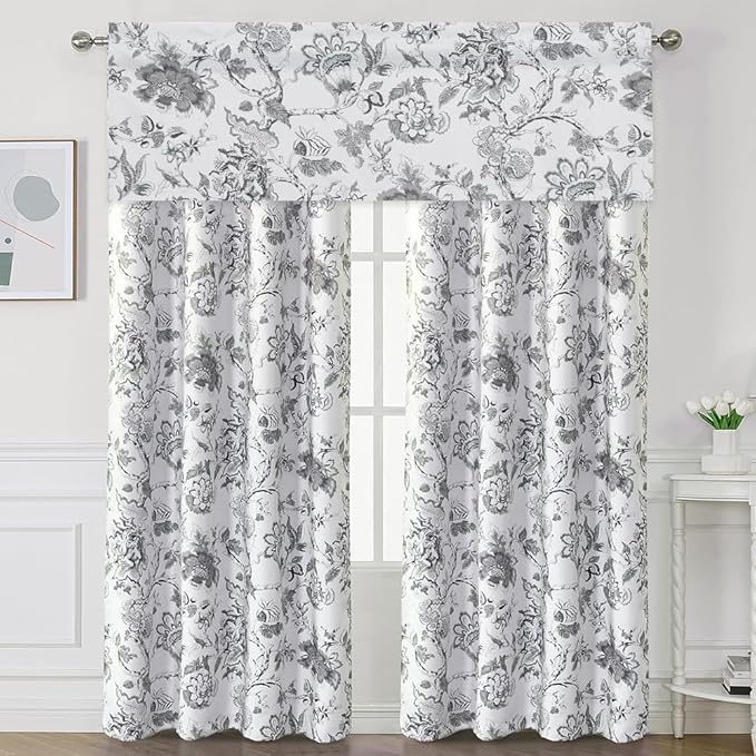H.VERSAILTEX Blackout Curtain Valances for Kitchen Window/Living Room/Bathroom Privacy Added Rod Pocket Home Decoration Winow Valance, 52" W x 18" L, Floral in Antique Green