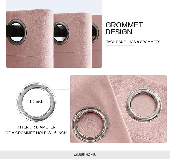 MIULEE Velvet Curtains Baby Pink Elegant Grommet Thermal Insulated Soundproof Room Darkening Curtains/Drapes for Classical Living Room Bedroom Decor 52 x 96 Inch Set of 2