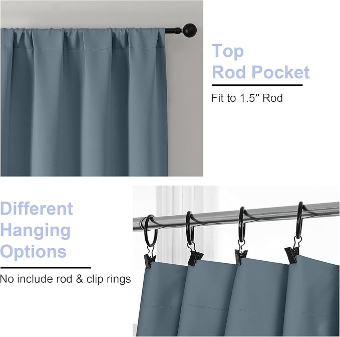 Simplebrand Ava Stone Blue Blackout Curtains, Privacy Thermal Insulated, 72 Inch x 40 Inch, 2 Panels for Bedroom, Patio, French Door