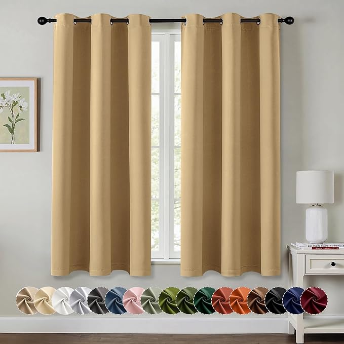 MIULEE Gold Blackout Curtains for Bedroom Living Room 54 Inches Long 2 Panels, Thermal Insulated Room Darkening Drapes Solid Grommet Noise Reduction Light Blocking Window Treatments 40x54 Inch