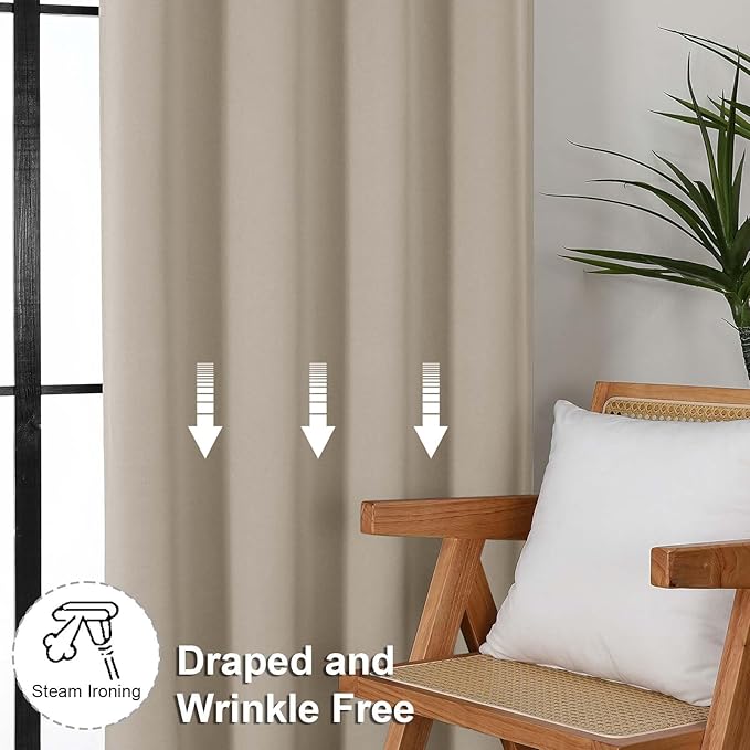 Simplebrand Ava Biscotti Beige Blackout Curtains for Bedroom 84 Inch Length 2 Panels Set, Solid Thermal Insulated Privacy Nursery Window Treatment Curtains Blackout Drapes, W50 x L84 Inch