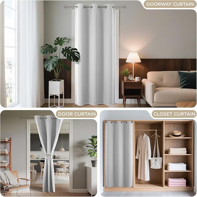 Joydeco Blackout Door Curtain for Doorway Privacy 78 Inches Long, Grommet Closet Curtain for Open Closet, Room Divider for Bedroom Living Room (Greyish White, 40Wx78L, 1 Panel)