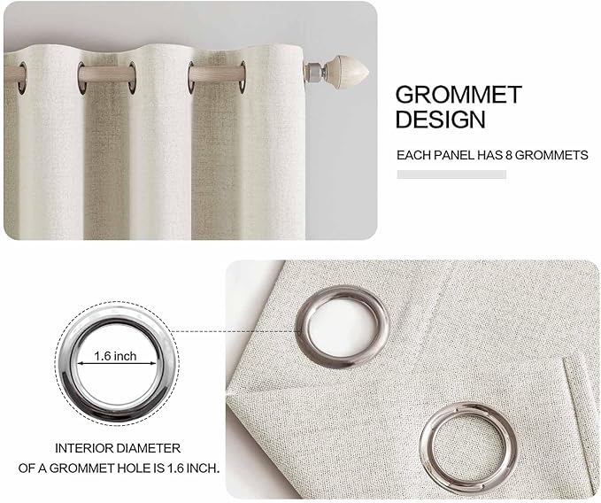 MIULEE Linen Texture Curtains for Bedroom Solid 100% Blackout Thermal Insulated Linen Beige Curtains Grommet Room Darkening Drapes for Living Room Nursery 52x84 Inch (2 Panels)
