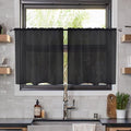 youleyar Solid Sheer Rod Pocket Curtain Voile Draperies 2 Panels White Beige Black Ivory Coffee 26 Inch Width 24 Inch Long 1 Pair for Kitchen Bedroom Children Living Room Yard(Black,26Wｘ24L)