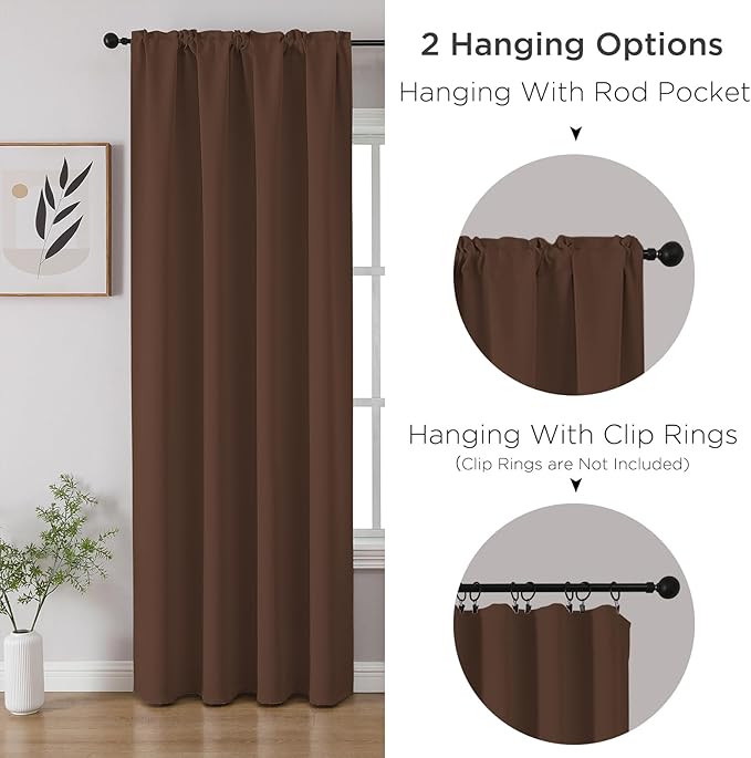 CUCRAF Custom Blackout Curtains for Bedroom Living Room, Rod Pocket Room Darkening Curtain Thermal Insulated Light Blocking Window Drapes 1 Panel (Custom Size, Brown)