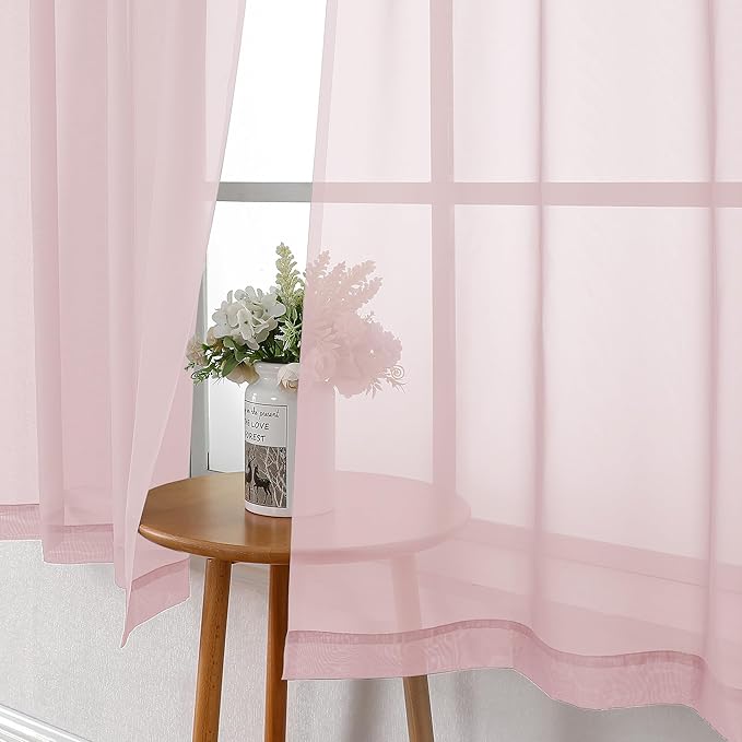 Lecloud Blush Pink Sheer Curtains 63 Inch Length 2 Panels, Light Filtering Window Voile Curtain & Drapes for Kitchen/Living Room/Children Room, Dual Rod Pocket Girls Bedroom Drape, 42x63 Inches