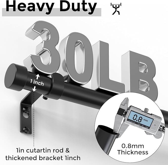 Black Curtain Rods for Windows 120 to 170 Inch(3-14 Feet),extra long drapery rod for large window,1" Diameter Rods with Modern Style End Cap Finials,Size:36-176 Inch