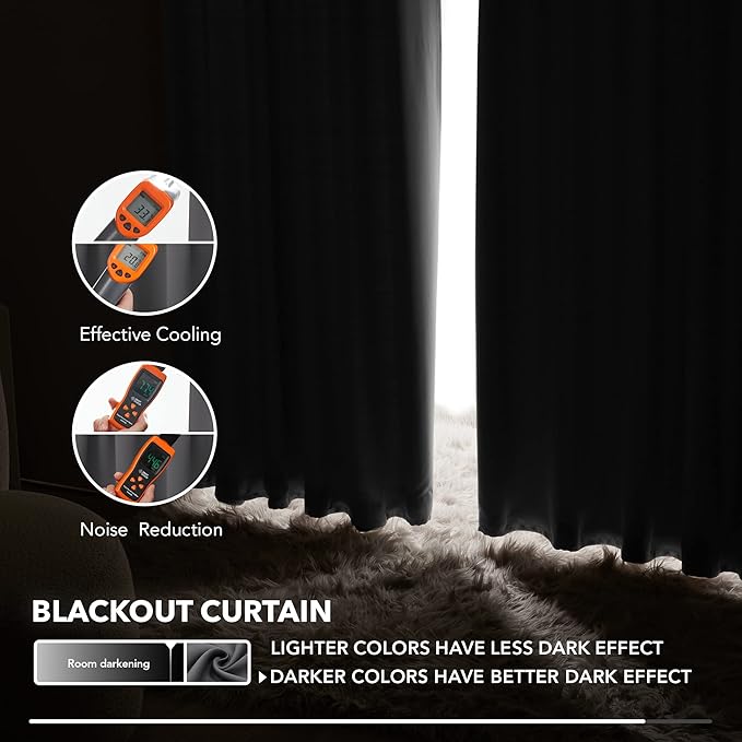 Deconovo Long Blackout Patio Door Curtains Back Tab and Rod Pocket Thermal Insulated Room Darkening Curtains for Window 52Wx108L Inch Dark Grey 2 Panels