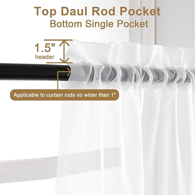 Chyhomenyc White Sheer Curtains 108 Inch Length 2 Panels Set, Extra Long Light Filtering Solid Voile Window Drapes for Living Room Party Ceremony, 42Wx108L, 9FT Length, Set of 2, White