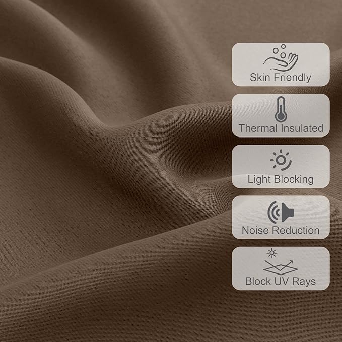 Chyhomenyc Brown Valances for Window, Room Darkening Short Curtains for Kitchen Bedroom Living Room, Rod Pocket Top Small Window Treatment Valance RV Bunk Panels, 40Wx14L, 2 Pieces
