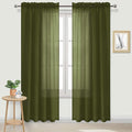DWCN Olive Green Sheer Curtains Semi Transparent Voile Rod Pocket Curtains for Bedroom and Living Room, 42 x 84 inches Long, Set of 2 Panels
