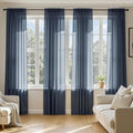 MIULEE Navy Blue Sheer Curtains 90 Inches Long, 4 Panels Set, Light Filtering Rod Pocket Voile Drapes Window Treatments, Semi Transparent Airy Fabric for Bedroom and Living Room, 54 x 90 Inches