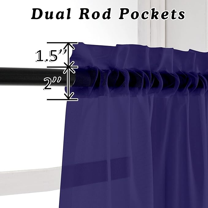 OVZME Purple Kitchen Sheer Curtains 36 inches Long, Short Kitchen Window Treatment Solid Sheers Cafe Curtains Bathroom Voile Half Window Curtains 2 Panels for Laundry Room, Rod Pocket, 42" Wx36 L