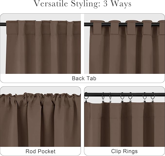 PONY DANCE Blackout Curtains Drapes - Home Decoration Light Blocking Thermal Insulated Window Back Tab/Rod Pocket Curtain Panels Privacy Protect for Bedroom, W 42 in by L 54 in, Mocha, Set of 2