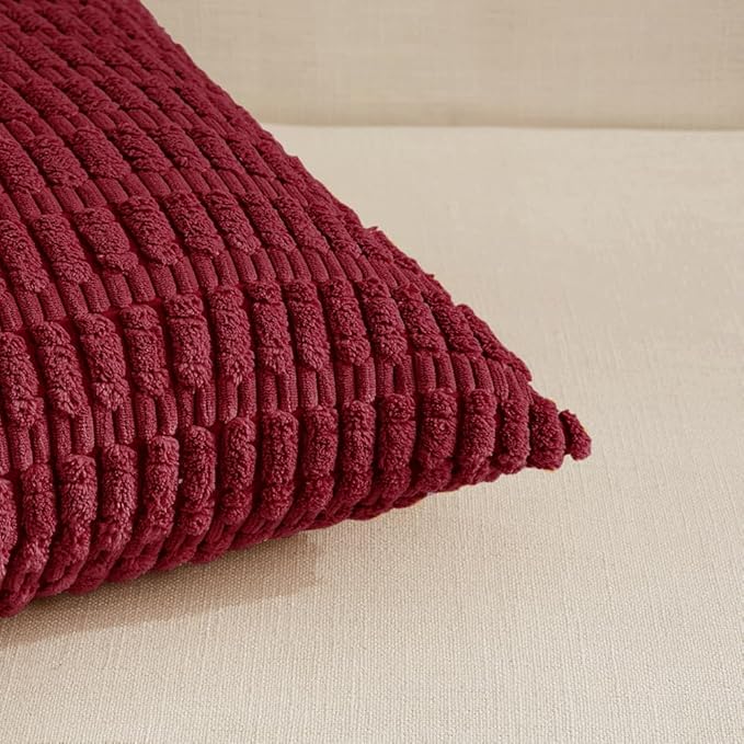 Fancy Homi 4 Packs Burgundy Decorative Throw Pillow Covers 22x22 Inch for Living Room Couch Bed, Holiday Christmas Home Decor Gift, Soft Plush Corduroy Cute Square Accent Cushion Case 55x55 cm
