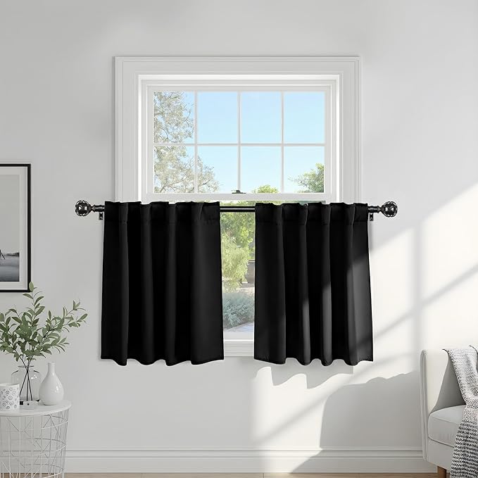 PONY DANCE Black Curtains for Windows, Bathroom Curtains Small Window Drapery Blackout Privacy Drapes for Cafe Bedroom Panels, Width 29 by Length 24, 1 Pair