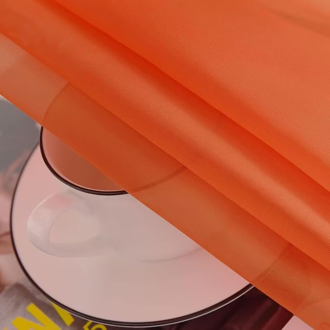 youleyar Solid Sheer Rod Pocket Curtain Voile Draperies 2 Panels White Beige Black Grey Coffee 52 Inch Width 84 Inch Long 1 Pair for Kitchen Bedroom Children Living Room Yard (Burnt Orange,52Wｘ84L)