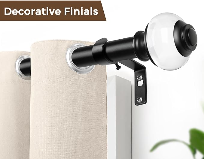 Curtain Rods 32 to 58 Inch (2.6-4.8ft), USFOOK 7/8 Inch Telescoping Splicing Drapery Rods for Windows, Matte Black Decorative Curtain Rod for Home with Translucent Finials