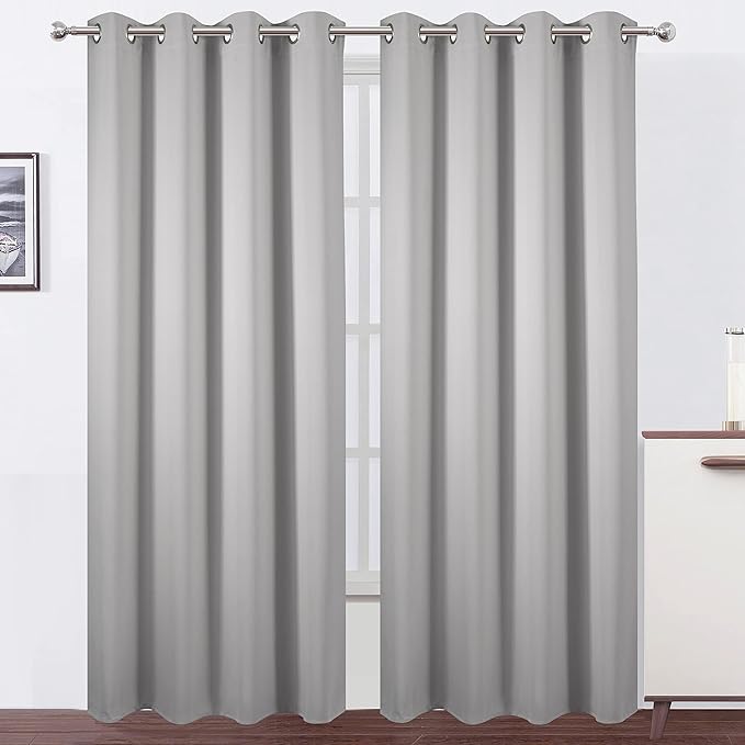 LEMOMO Blackout Curtains 52 x 108 inch/Light Grey Curtains Set of 2 Panels/Thermal Insulated Room Darkening Bedroom Curtains