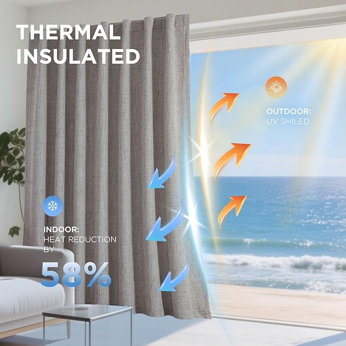 Joydeco Blackout Curtains for Bedroom - 100% Light Blocking 2 Panels Set Linen Drapes 42" W x 96" L, Thermal Insulated Room Darkening Curtains, Linen Textured for Living Room, Rod Pocket & Back Tabs