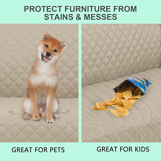 Reversible Oversized Sofa Covers Couch Cover Furniture Protector for Dogs Elastic Straps Water Resistant(XLSofa,Sand/Beige)